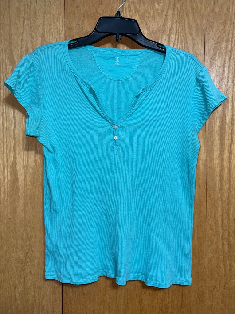 GAP Turquoise Ribbed Henley Short Sleeve Tee